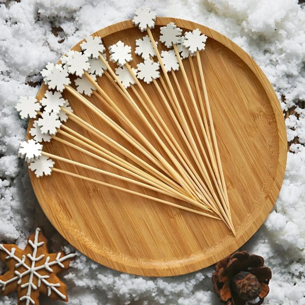 100-Pack Snowflake Bamboo Cocktail Picks - 5 Inch Perfect for Holiday Appetizers
